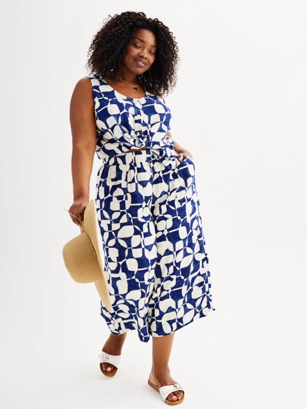 Plus Size Sonoma Goods For Life® Geometric Print Wide Flowy Cropped Pants